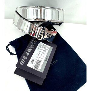 $1,050 PRADA Luxurious Silver Metallic Leather Logo Buckle Men's Belt Sz 40